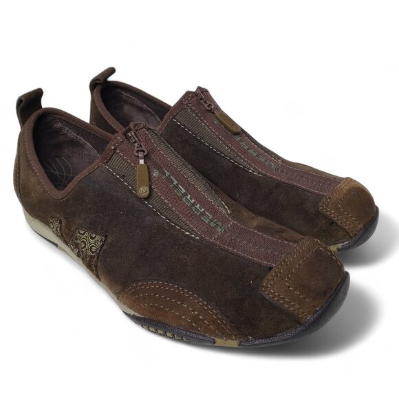 Merrell Barrado Zip Top Sneakers Women's Brown Suede No Lace Walking Minimal 7.5 - Picture 1 of 8